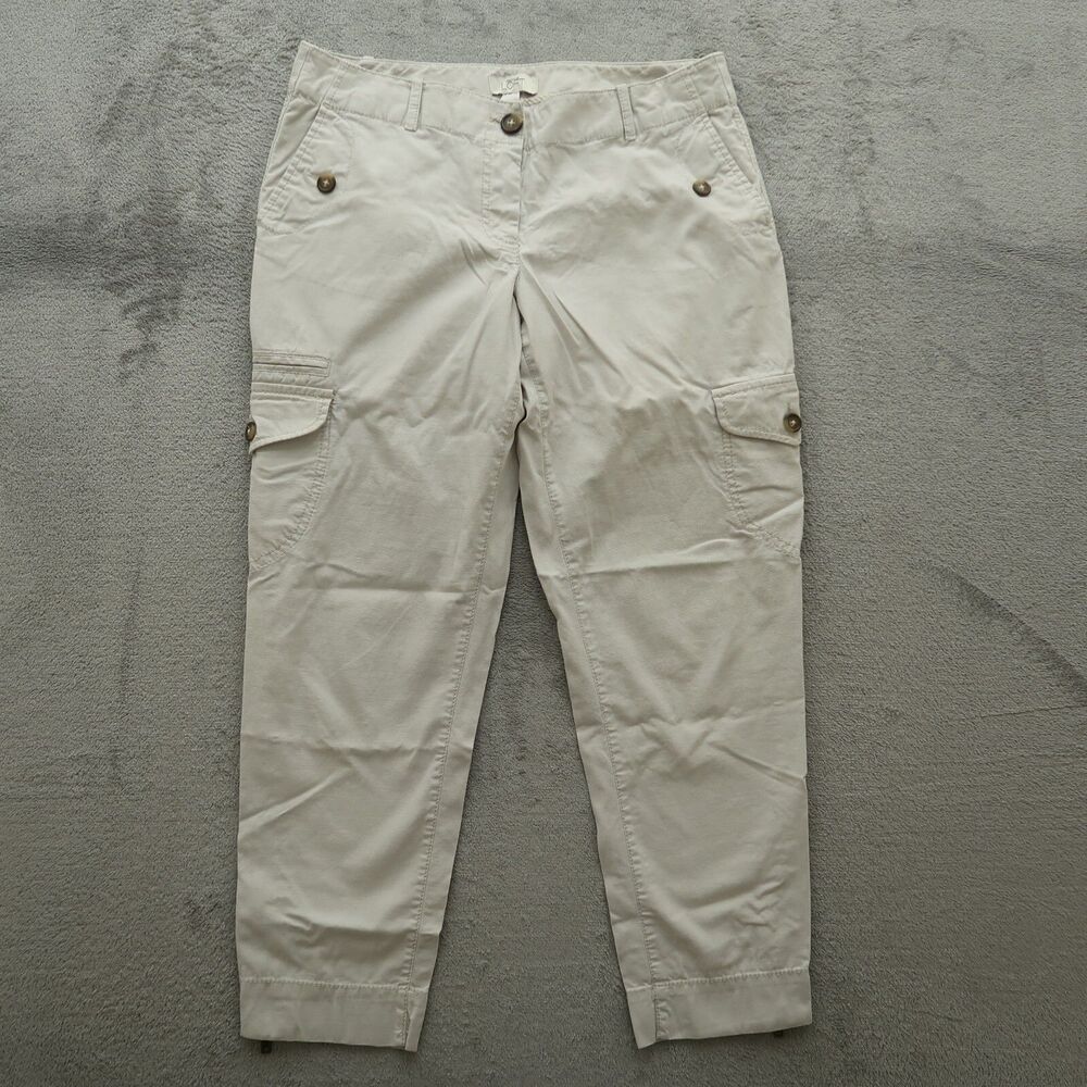 Loft Pants Women's Size 8 Light Beige Low-Rise Cargo Ankle Zip 26" Inseam